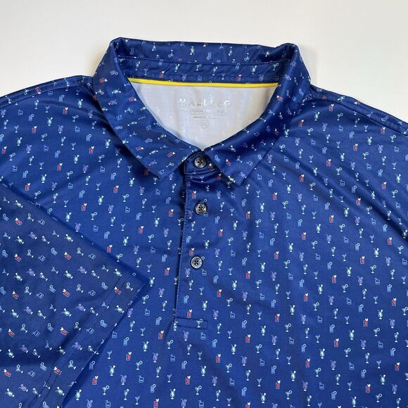 Maelreg Other - Maelreg Golf Performance Polo Shirt Mens Stretch Blue Cocktail Print Size 3XL